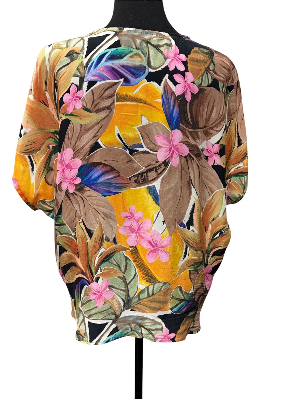 Karen Kane 100% Cupro Tropical Floral V-Neck Blouse Top M Luxe Resort Boho - Picture 4 of 11